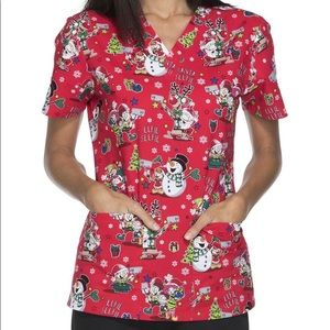 Red Christmas Scrub Top